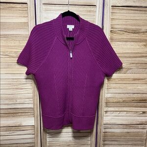 Yvos Purple Short Sleeve Knit Cardigan 14/16